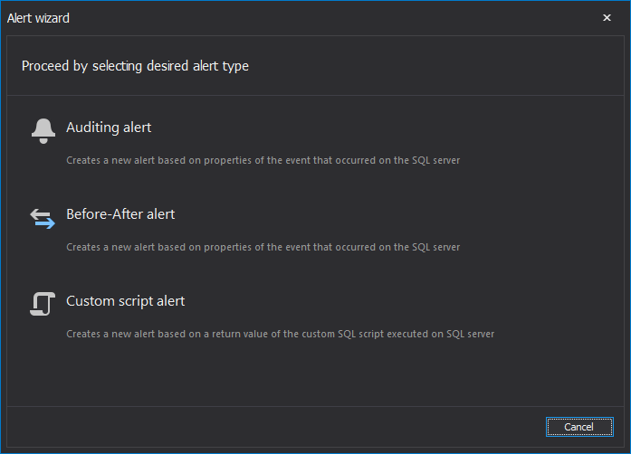 Selecting the Data alert option