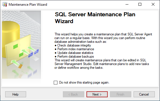 Fragmentation in SQL Server - Maintenance Plan Wizard window