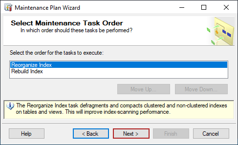 Maintenance Plan Wizard - Select Maintenance Task Order