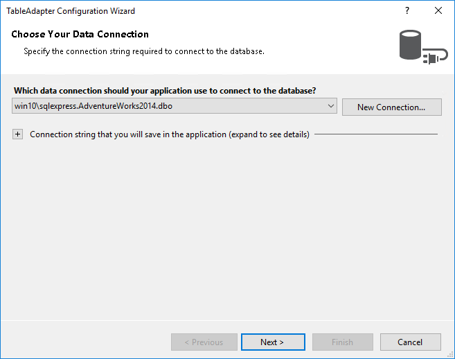 The TableAdapter Configuration Wizard window