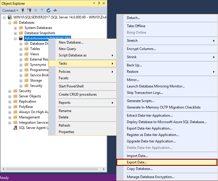 dbschema connect to local sql server 2017