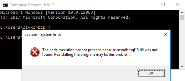 The msodbcsql13.dll error