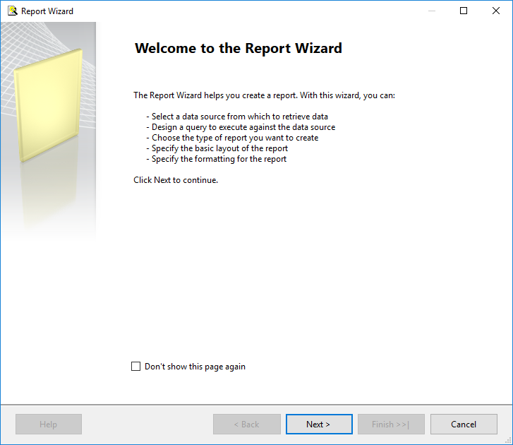 The Report Wizard window 