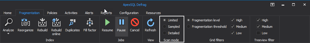 ApexSQL Defrag scan modes