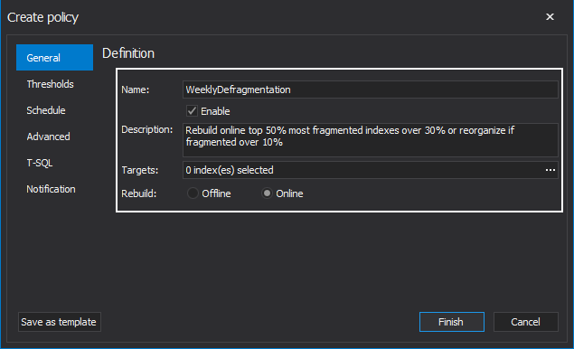 SQL Index Fragmentation - Creating policy