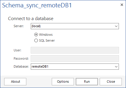Remote database synchronization executable installer package window