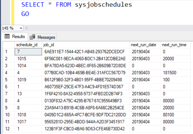 Result of sysjobschedules table