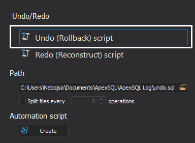 ApexSQL Log undo/redo script generation