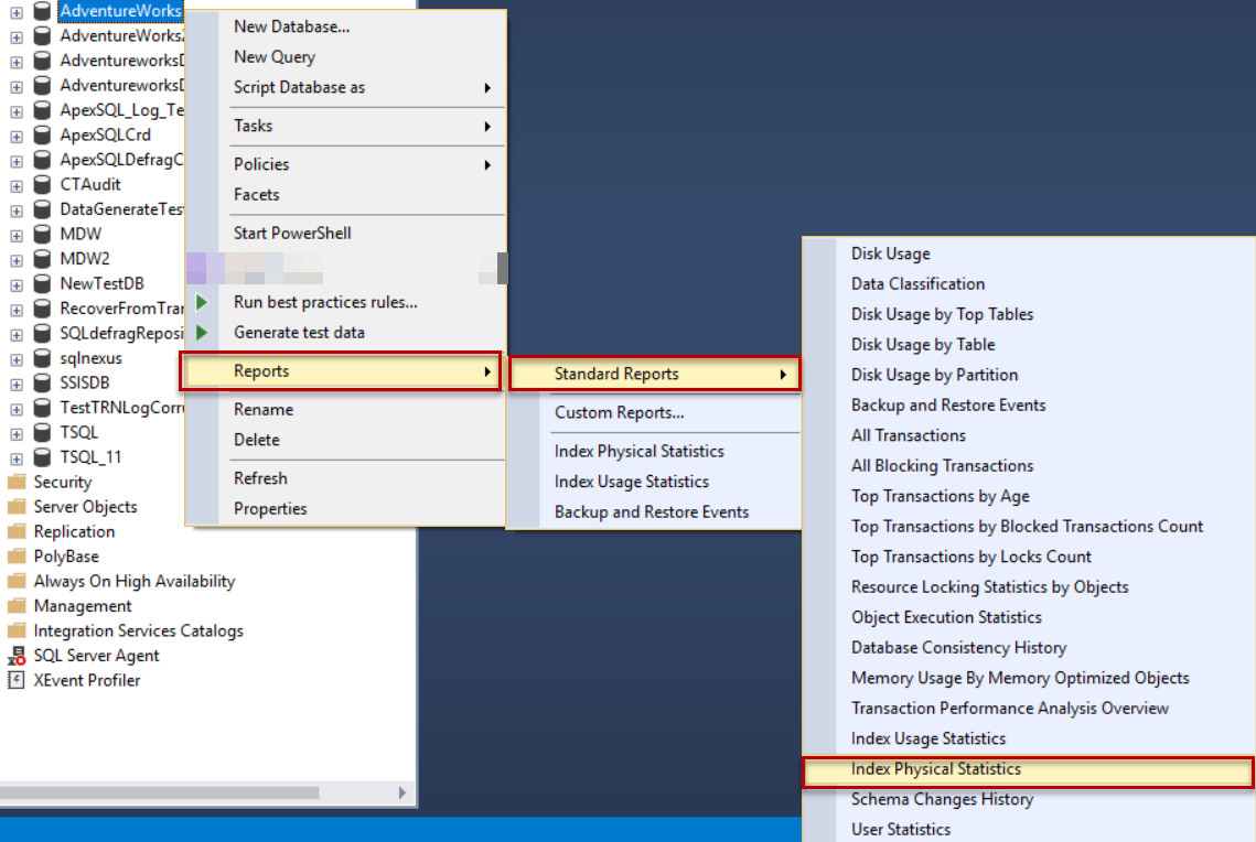 SQL Index Fragmentation Reports