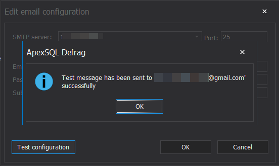 ApexSQL Defrag_Test email config