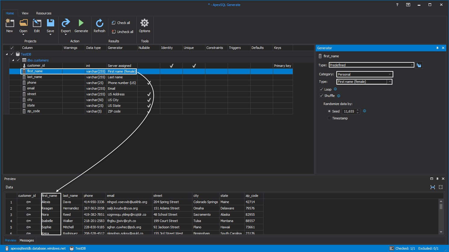 Generate realistic test with a predefined data generator