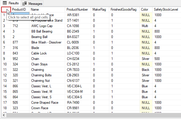 Option to select all grid cells from SSMS results grid