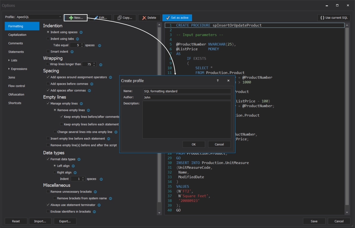 Beautify your SQL code using SQL formatter features