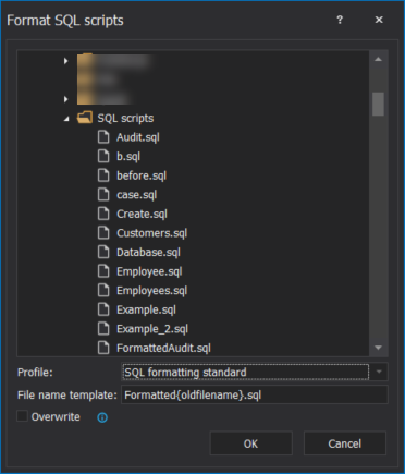 Format SQL scripts window