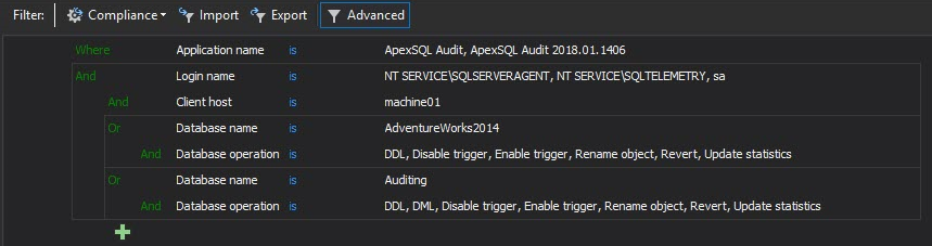 SQL Server auditing - Advanced filter in ApexSQL Audit
