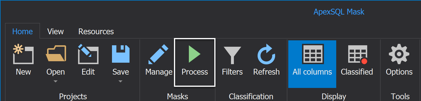 ApexSQL Mask process button