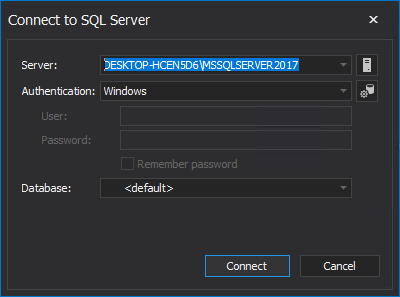 Connect to SQL Server dialog from the Integrated editor in ApexSQL Script