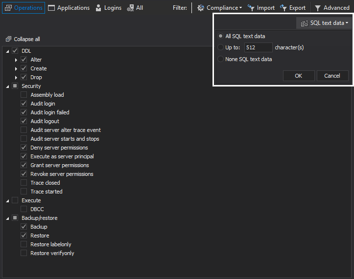 SQL text data filter