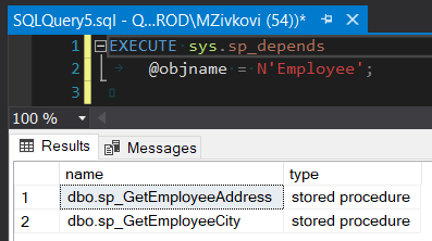 View SQL dependency using the sp_depends stored procedure