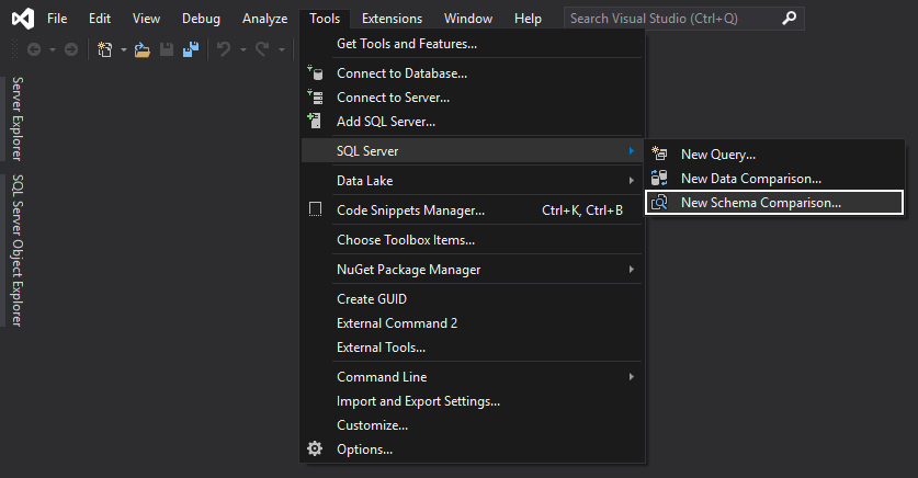 Starting the New Schema Comparison in Visual Studio