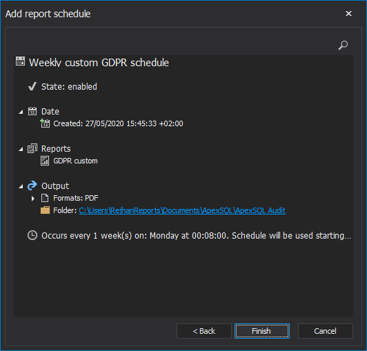 ApexSQL Audit scheduled reports summary