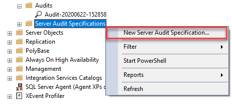 Creating ne Server audit specification