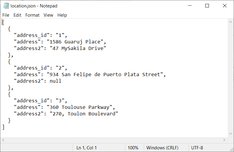 Exported data to JSON file format 
