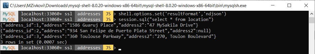 Format MySQL data using ndjson function