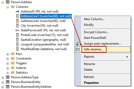 Safe rename command from Object Explorer in SSMS