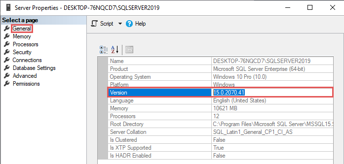 Build version for added SQL instance 