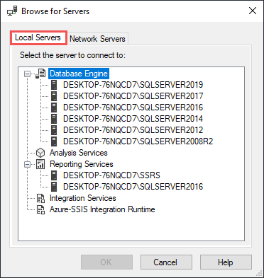 Choose local SQL Servers in SSMS