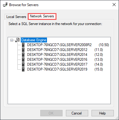 Choose SQL Servers across the network in SSMS