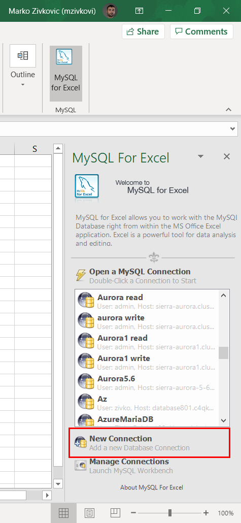 Connect to MySQL database in order to export/import MySQL data  