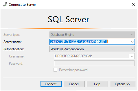Connect to SQL Server in SSMS