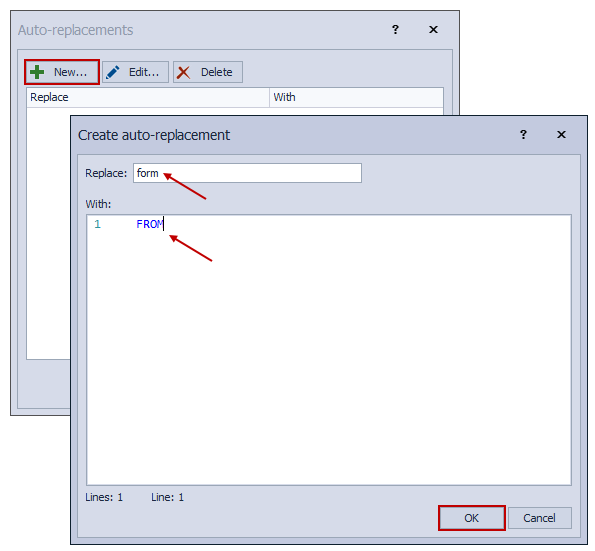 Create auto-replacement window