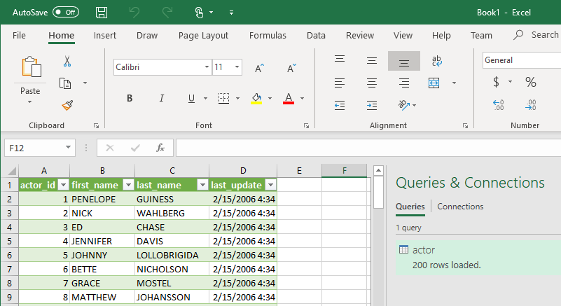 Imported MySQL data to Excel