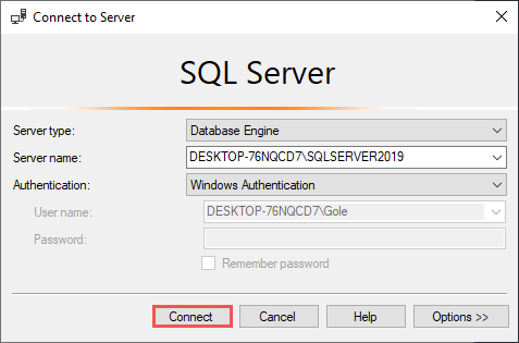 Initiate connection to SQL Server in SSMS