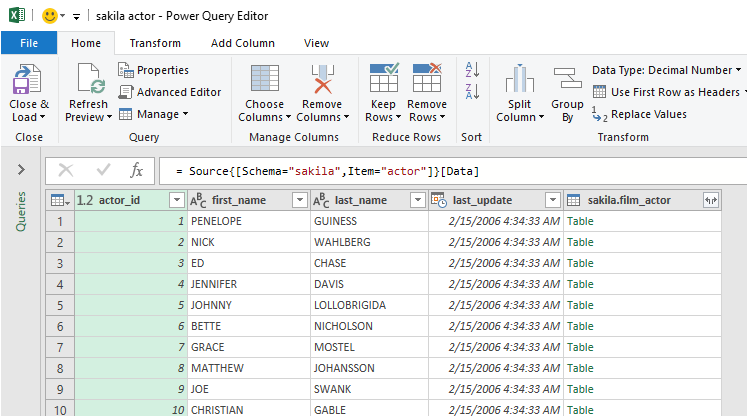Power Query Editor window