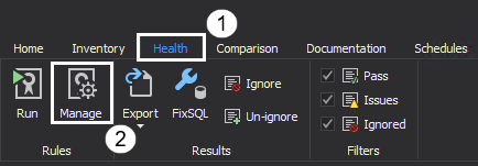 Health tab in ApexSQL Manage