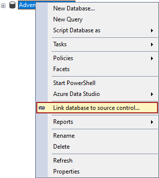 Link database to source control option