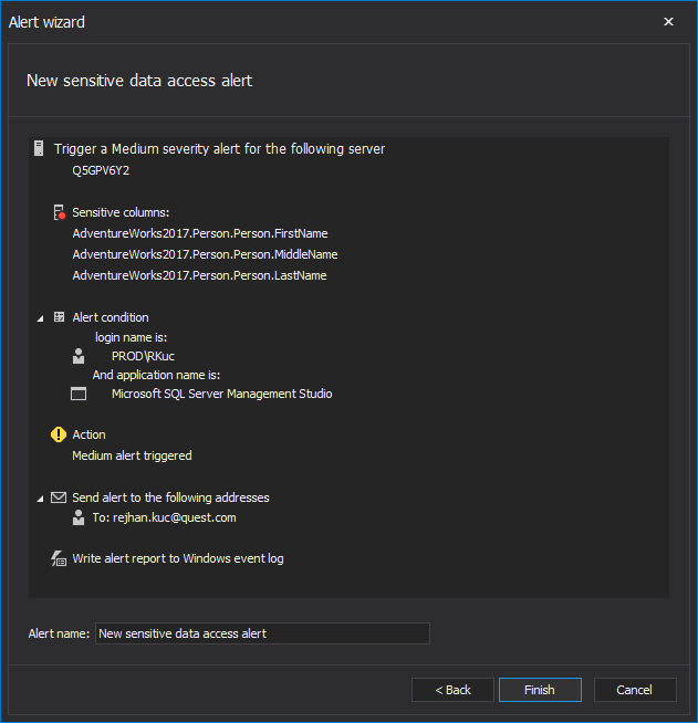 SQL Server auditing sensitive data alert