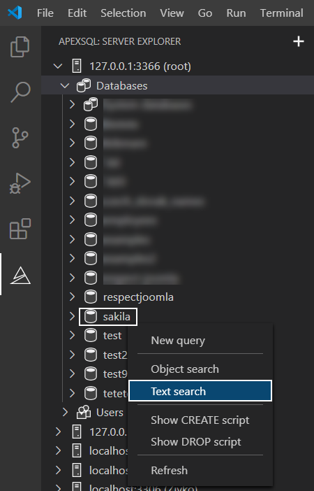Text search command