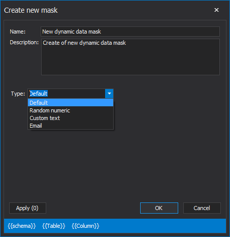 Create a new mask window, where will be created a new mask to mask SQL Server data