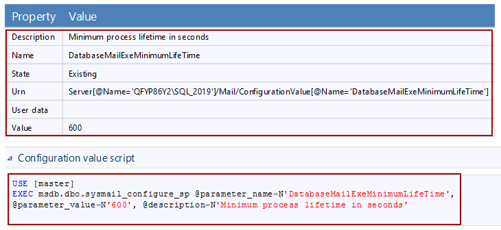 Database Mail Exe Minimum Life Time  SQL script