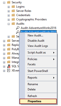 How the see the SQL Audits Properties