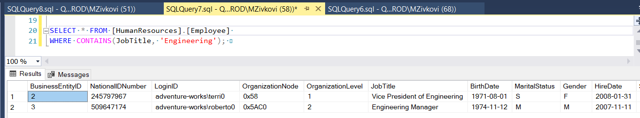Search SQL Server data using CONTAINS predicate