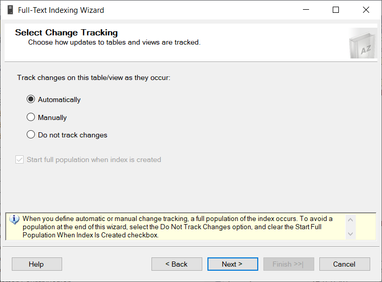 Select Change Tracking window