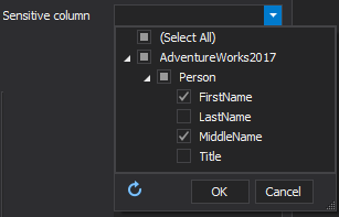 Sensitive column filter controls