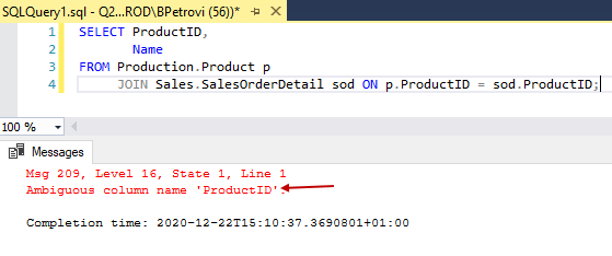 Ambiguous column name error after running a query