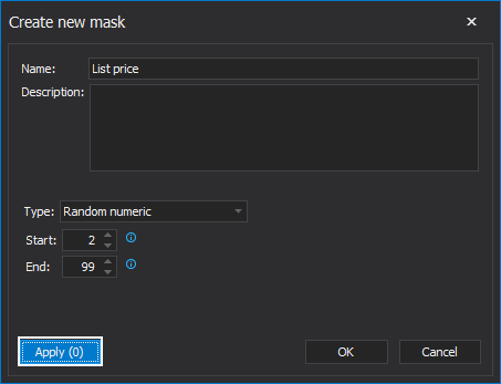 Apply button in the create new mask window